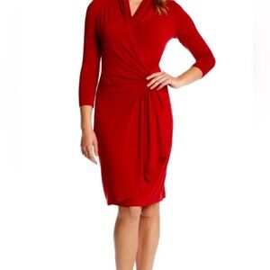 ❤️NWT Karen Kane Red Faux-Wrap Ruched Midi Dress